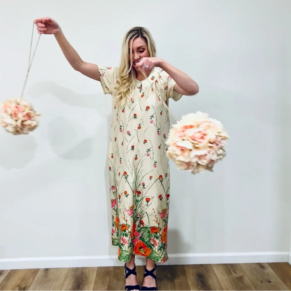 VTG Floral Housecoat Zip-up Dress - Picture 6 of 16